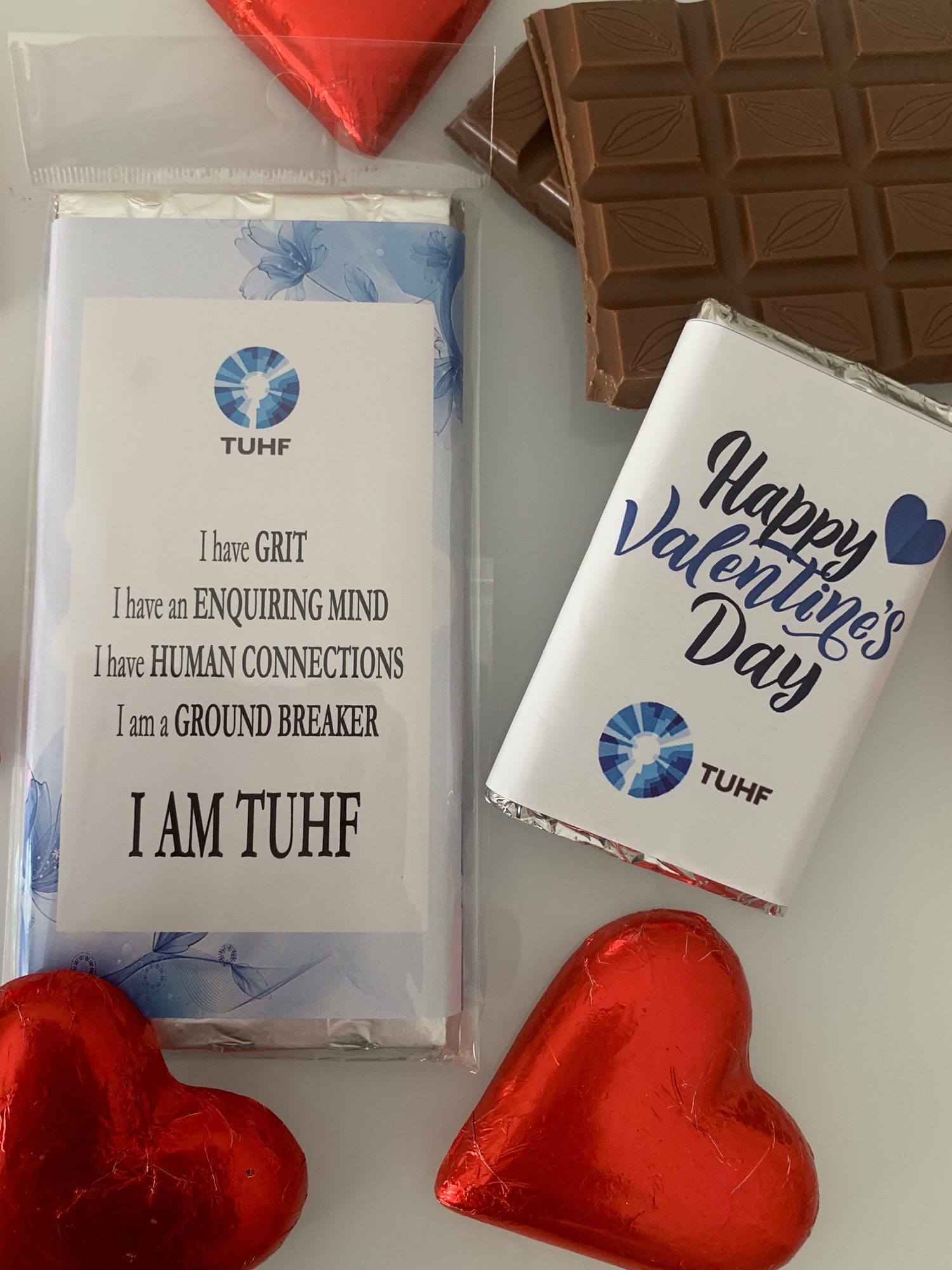 Happy Valentine's Day Custom Chocolate bar in Blue | Sweetalk Chocolate factory