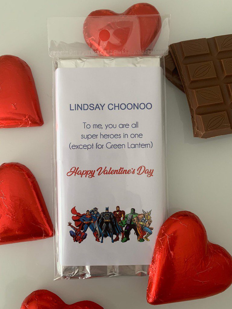 to me you are all super heroes happy valentin's day | custom chocolate sweetalk