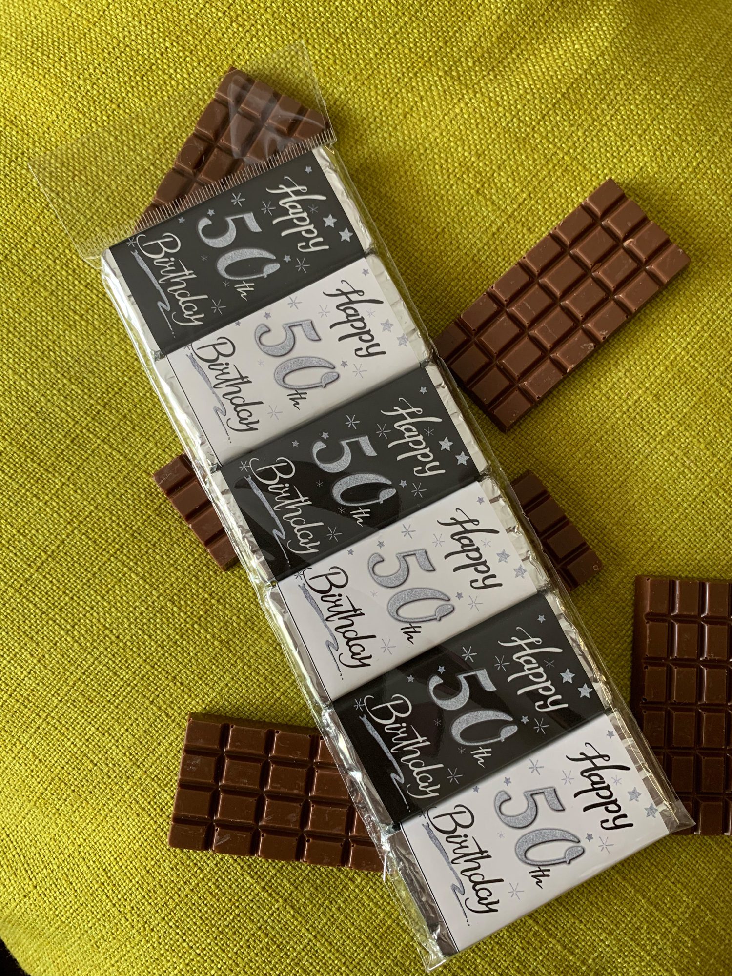 happy 50th birthday | small | chocolate bar | black white silver | sweetalk