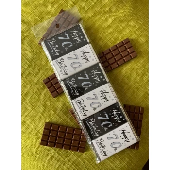 happy 70th birthday | small | chocolate bar | black white silver | sweetalk